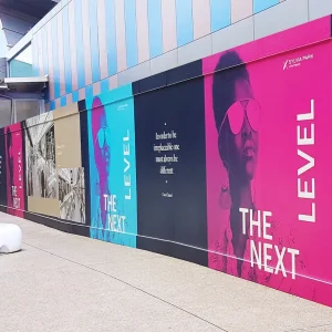 construction hoarding vinyl installed on the exterior of a mall