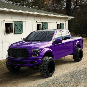 truck wrapped in shiny purple truck wrap